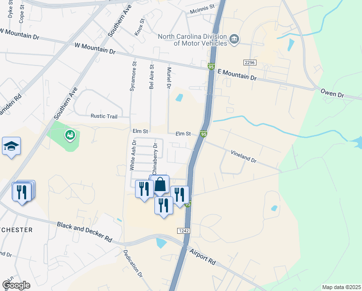 map of restaurants, bars, coffee shops, grocery stores, and more near 110 Stonecastle Street in Fayetteville