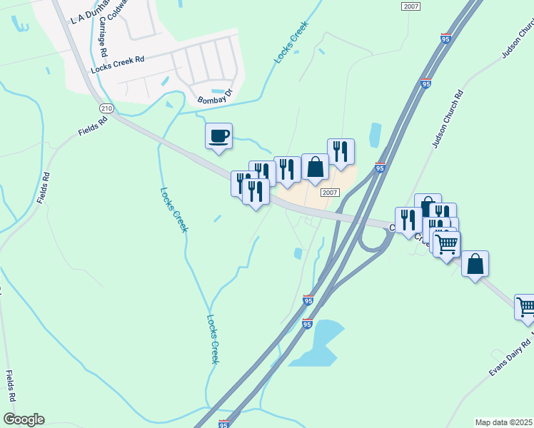 map of restaurants, bars, coffee shops, grocery stores, and more near 1834 Bureau Drive in Fayetteville