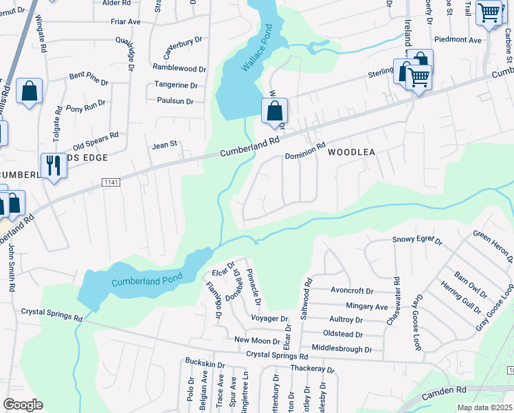 map of restaurants, bars, coffee shops, grocery stores, and more near 4746 Denton Court in Fayetteville