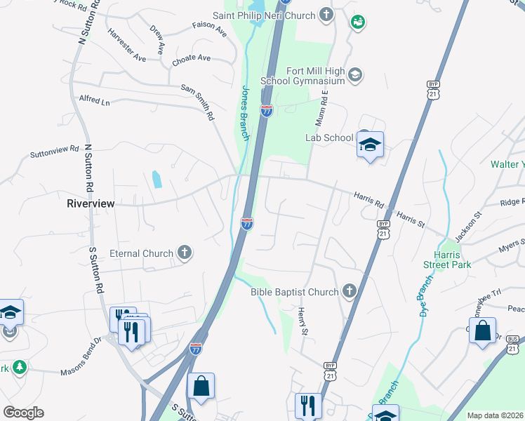 map of restaurants, bars, coffee shops, grocery stores, and more near 416 Laurel Fork Drive in Fort Mill
