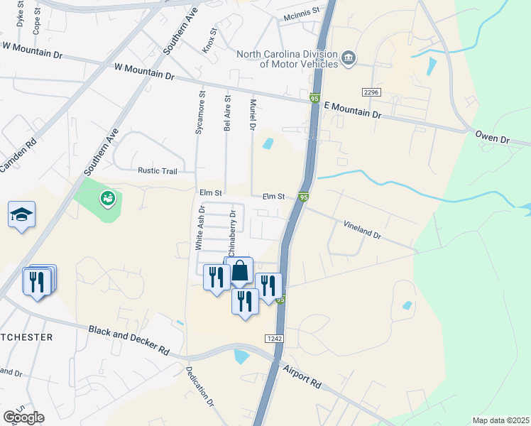 map of restaurants, bars, coffee shops, grocery stores, and more near 110 Stonecastle Street in Fayetteville
