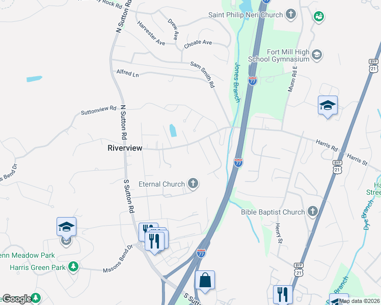 map of restaurants, bars, coffee shops, grocery stores, and more near 175 Quail Ridge Lane in Fort Mill