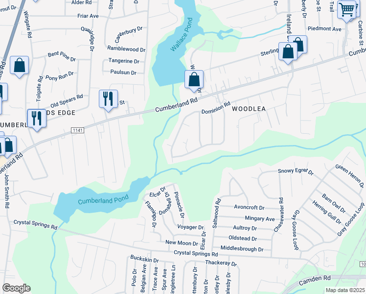 map of restaurants, bars, coffee shops, grocery stores, and more near 4746 Denton Court in Fayetteville
