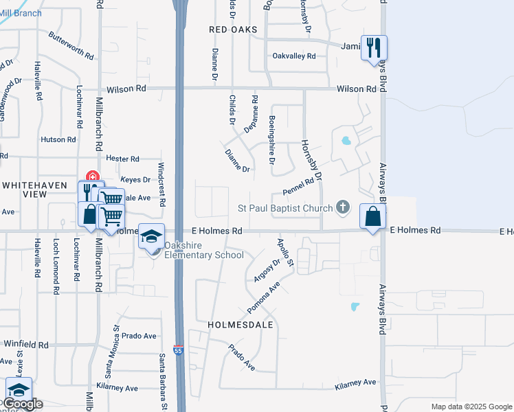 map of restaurants, bars, coffee shops, grocery stores, and more near 2004 Pennel Road in Memphis