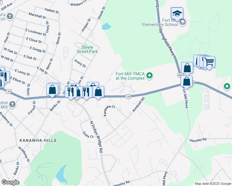 map of restaurants, bars, coffee shops, grocery stores, and more near 105 Phil Court in Fort Mill