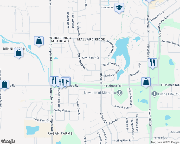 map of restaurants, bars, coffee shops, grocery stores, and more near 6699 Steeple Chase Circle in Memphis