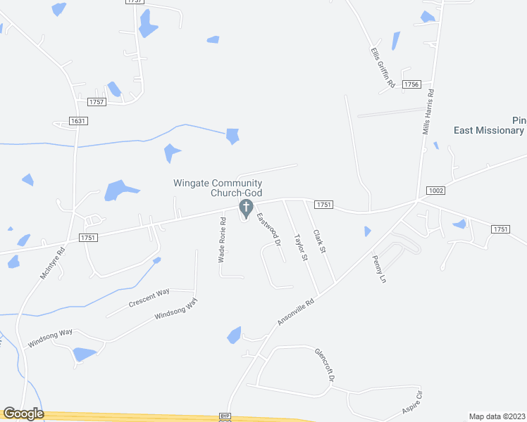 map of restaurants, bars, coffee shops, grocery stores, and more near 1112 Eastwood Drive in Wingate