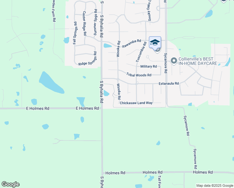 map of restaurants, bars, coffee shops, grocery stores, and more near 1334 Winoka Road in Collierville