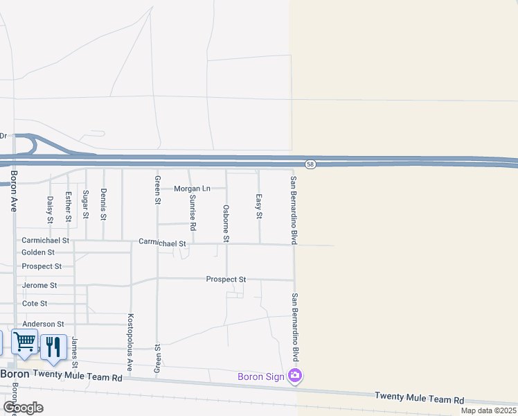 map of restaurants, bars, coffee shops, grocery stores, and more near Easy Street in Boron