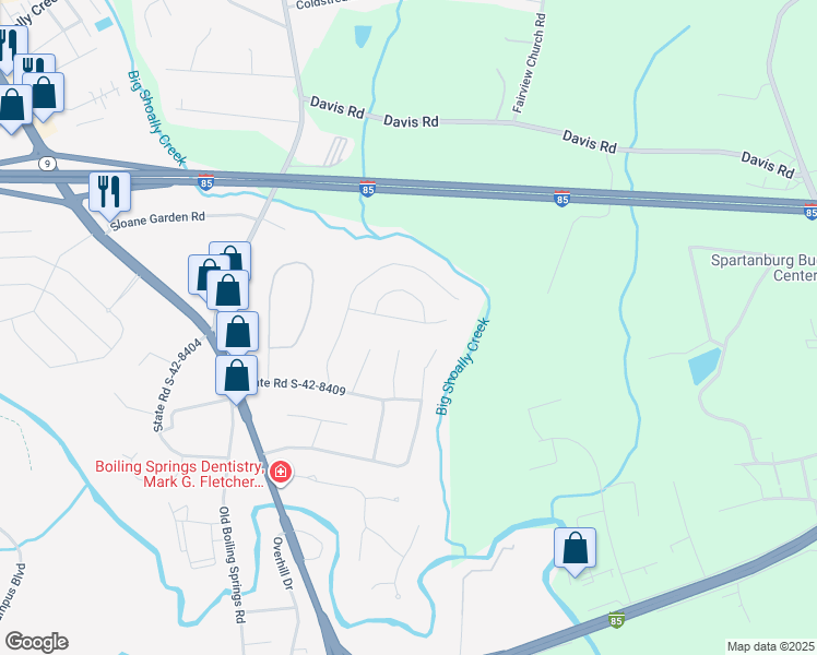 map of restaurants, bars, coffee shops, grocery stores, and more near 223 Lynhaven Drive in Spartanburg