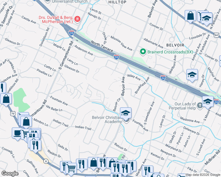 map of restaurants, bars, coffee shops, grocery stores, and more near 11 Arnold Drive in Chattanooga