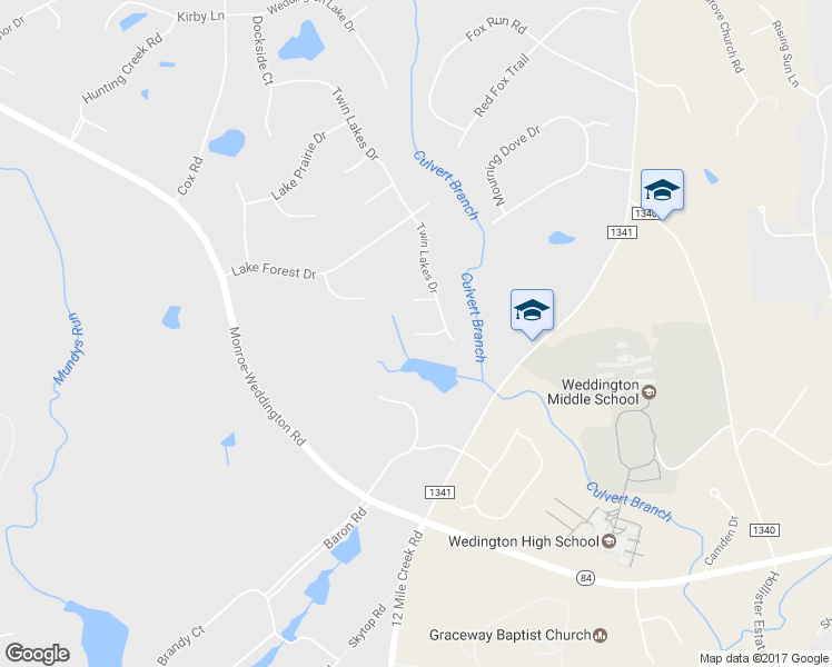 map of restaurants, bars, coffee shops, grocery stores, and more near 513 Pine Needle Court in Weddington