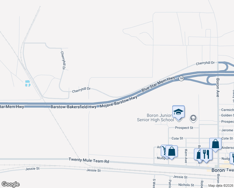 map of restaurants, bars, coffee shops, grocery stores, and more near in Boron