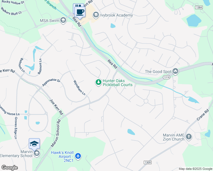 map of restaurants, bars, coffee shops, grocery stores, and more near 1502 Grayscroft Drive in Waxhaw