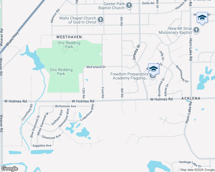 map of restaurants, bars, coffee shops, grocery stores, and more near 5124 Ford Road in Memphis