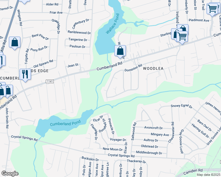 map of restaurants, bars, coffee shops, grocery stores, and more near 4737 Dominion Road in Fayetteville
