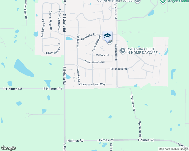 map of restaurants, bars, coffee shops, grocery stores, and more near 1343 Panola Cove in Collierville
