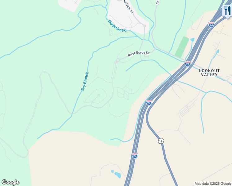 map of restaurants, bars, coffee shops, grocery stores, and more near 910 Elk Ridge Trail in Chattanooga