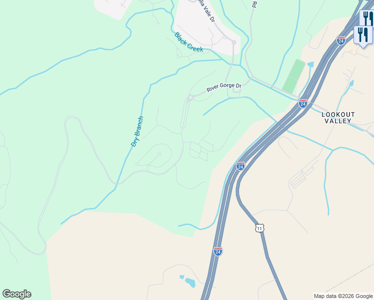 map of restaurants, bars, coffee shops, grocery stores, and more near 910 Elk Ridge Trail in Chattanooga