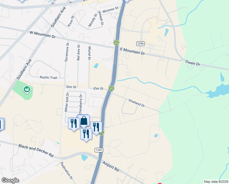 map of restaurants, bars, coffee shops, grocery stores, and more near 2589 Gillespie Street in Fayetteville