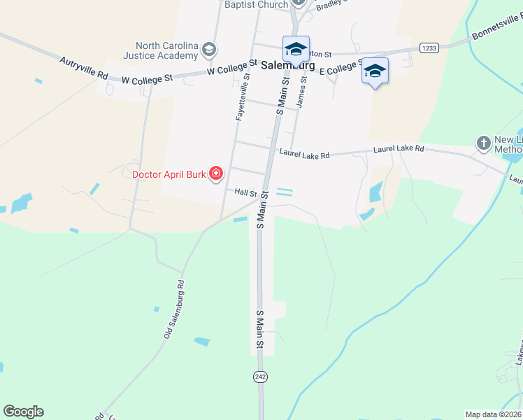 map of restaurants, bars, coffee shops, grocery stores, and more near South Main Street in Salemburg