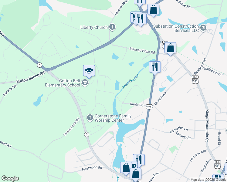 map of restaurants, bars, coffee shops, grocery stores, and more near 736 Gants Road in York