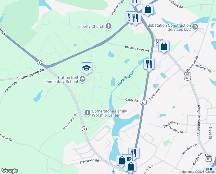map of restaurants, bars, coffee shops, grocery stores, and more near 736 Gants Road in York