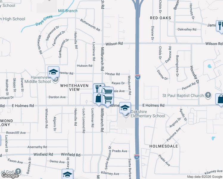 map of restaurants, bars, coffee shops, grocery stores, and more near 1732 Rockdale Avenue in Memphis
