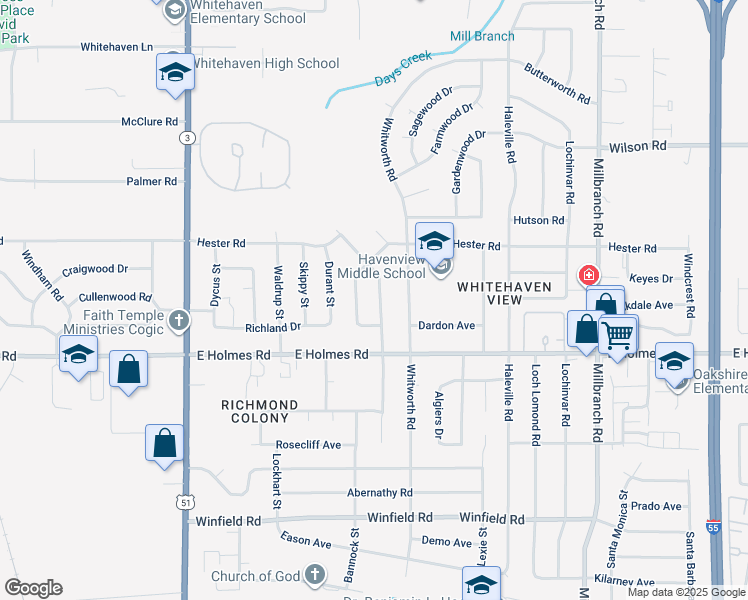 map of restaurants, bars, coffee shops, grocery stores, and more near 5135 Cresser Street in Memphis
