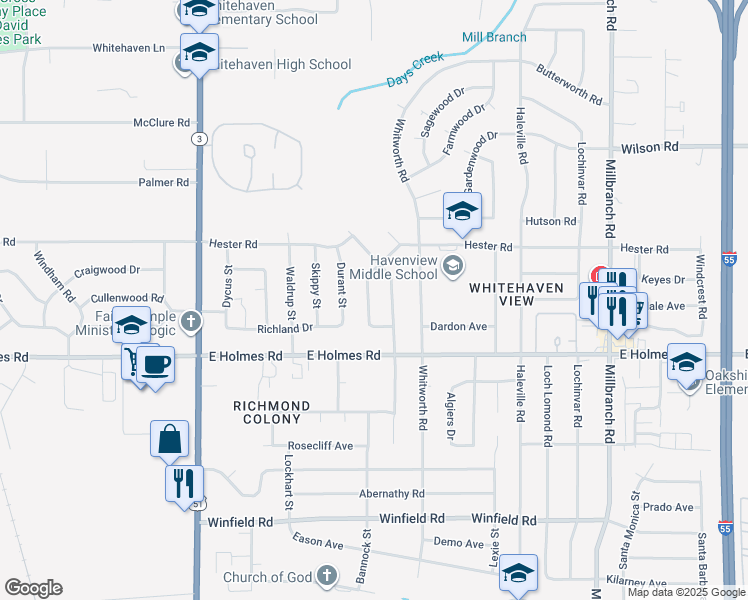 map of restaurants, bars, coffee shops, grocery stores, and more near 5126 Canton Drive in Memphis