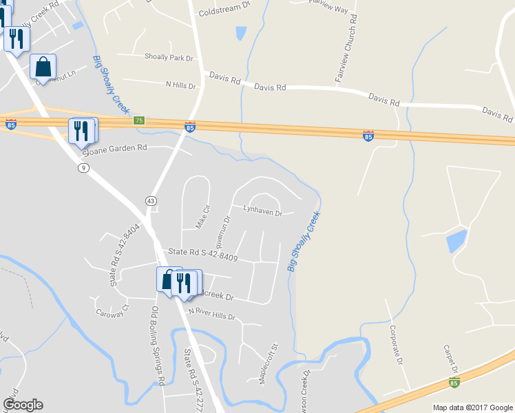 map of restaurants, bars, coffee shops, grocery stores, and more near 223 Lynhaven Drive in Spartanburg