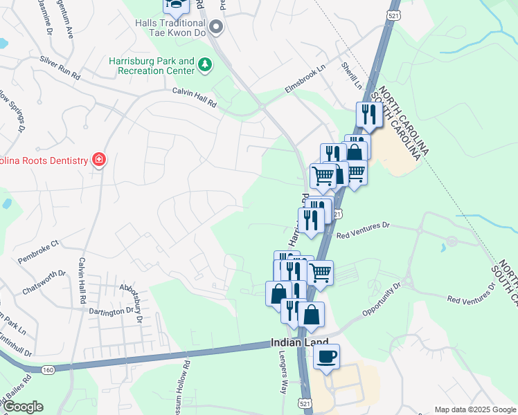 map of restaurants, bars, coffee shops, grocery stores, and more near 172 Greenshore Way in Indian Land