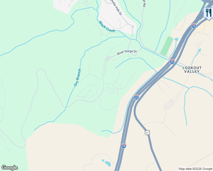 map of restaurants, bars, coffee shops, grocery stores, and more near 910 Elk Ridge Trail in Chattanooga