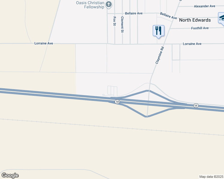 map of restaurants, bars, coffee shops, grocery stores, and more near 16450 Frontage Road in North Edwards