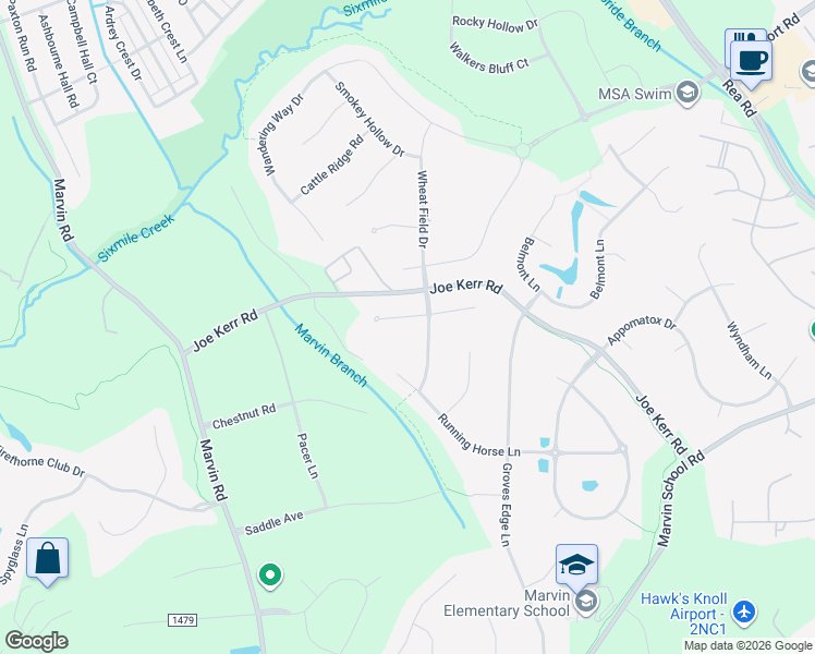 map of restaurants, bars, coffee shops, grocery stores, and more near 516 White Tail Terrace in Waxhaw