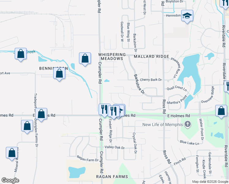 map of restaurants, bars, coffee shops, grocery stores, and more near 6484 Heatherwood Drive in Memphis