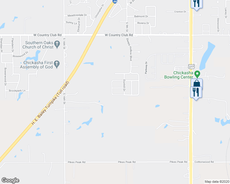 map of restaurants, bars, coffee shops, grocery stores, and more near 918 Hickory Stick Drive in Chickasha