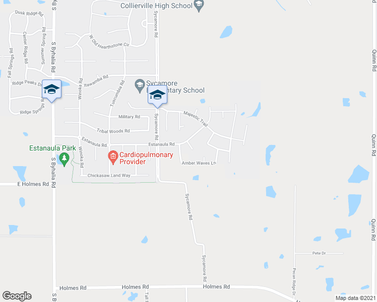 map of restaurants, bars, coffee shops, grocery stores, and more near 1337 Plains Cove in Collierville