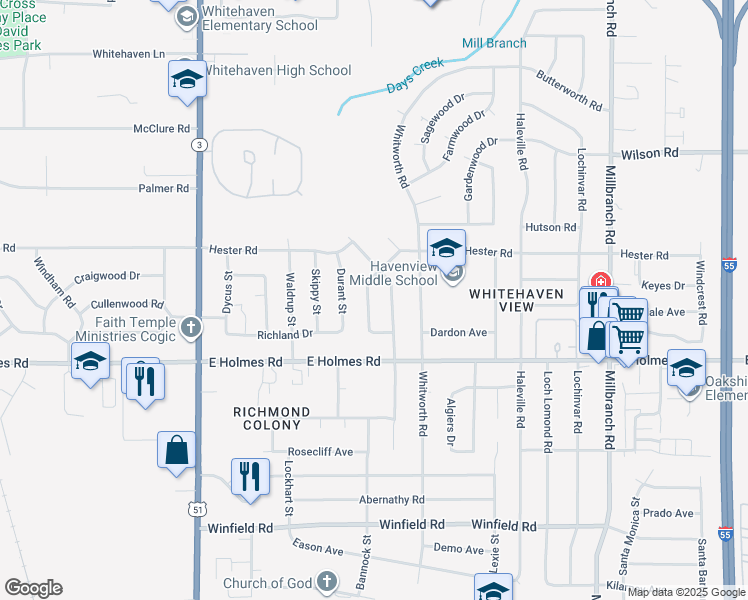 map of restaurants, bars, coffee shops, grocery stores, and more near 5126 Canton Drive in Memphis