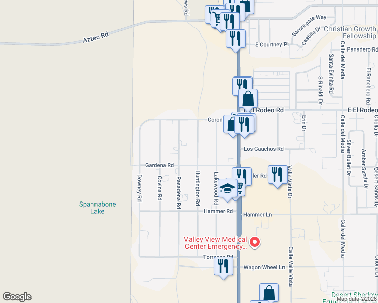 map of restaurants, bars, coffee shops, grocery stores, and more near 5103-5119 Huntington Road in Fort Mohave
