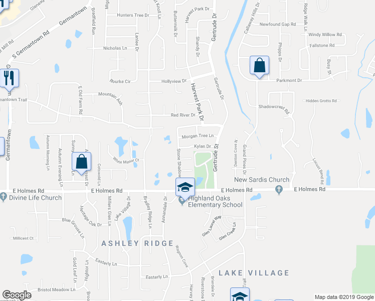map of restaurants, bars, coffee shops, grocery stores, and more near 7474 Nunn Cove in Memphis