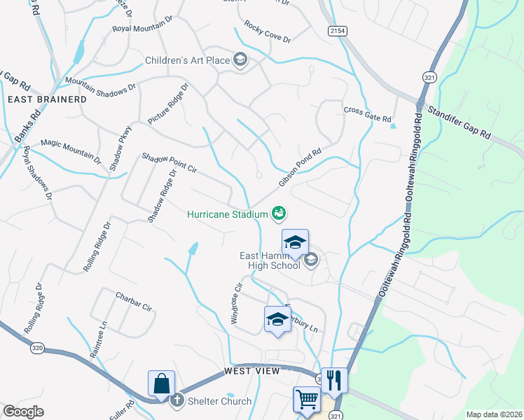 map of restaurants, bars, coffee shops, grocery stores, and more near 444 Gibson Pond Road in Chattanooga