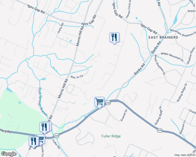 map of restaurants, bars, coffee shops, grocery stores, and more near 8803 Point South Lane in Chattanooga