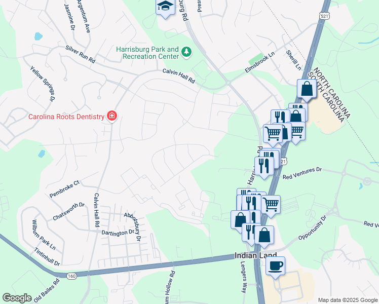 map of restaurants, bars, coffee shops, grocery stores, and more near 9121 Vecchio Drive in Indian Land