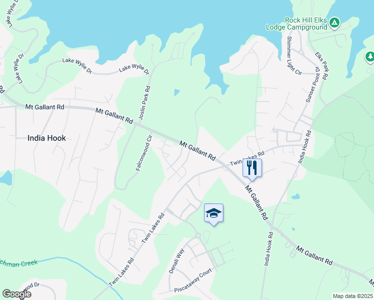 map of restaurants, bars, coffee shops, grocery stores, and more near 404 Lexie Lane in Rock Hill