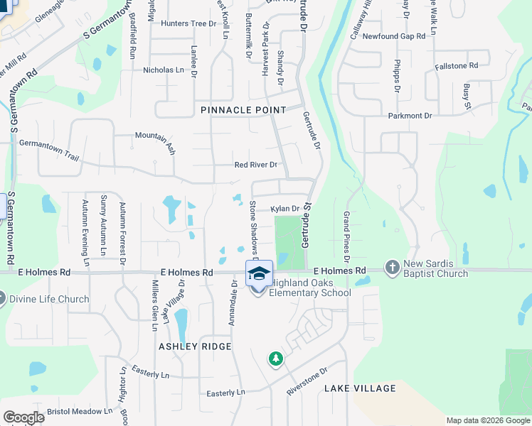 map of restaurants, bars, coffee shops, grocery stores, and more near 7473 Kylan Drive in Memphis