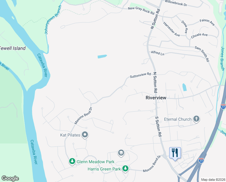 map of restaurants, bars, coffee shops, grocery stores, and more near 1990 Suttonview Road in Fort Mill