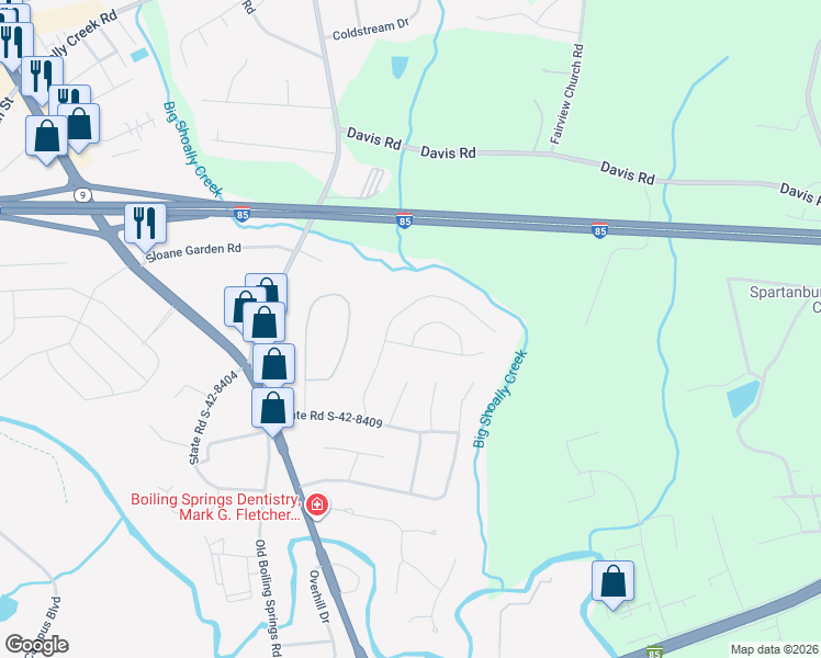 map of restaurants, bars, coffee shops, grocery stores, and more near 309 Worthington Circle in Spartanburg