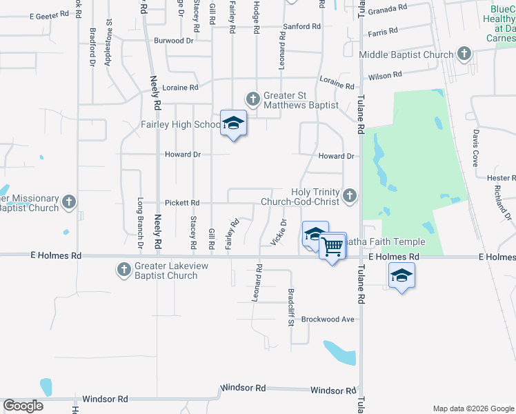 map of restaurants, bars, coffee shops, grocery stores, and more near 5130 Alford Street in Memphis