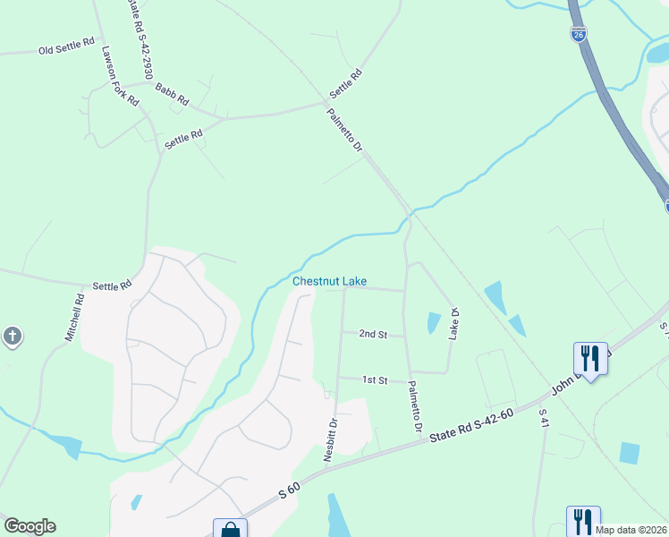 map of restaurants, bars, coffee shops, grocery stores, and more near 37 Nesbitt Drive in Inman